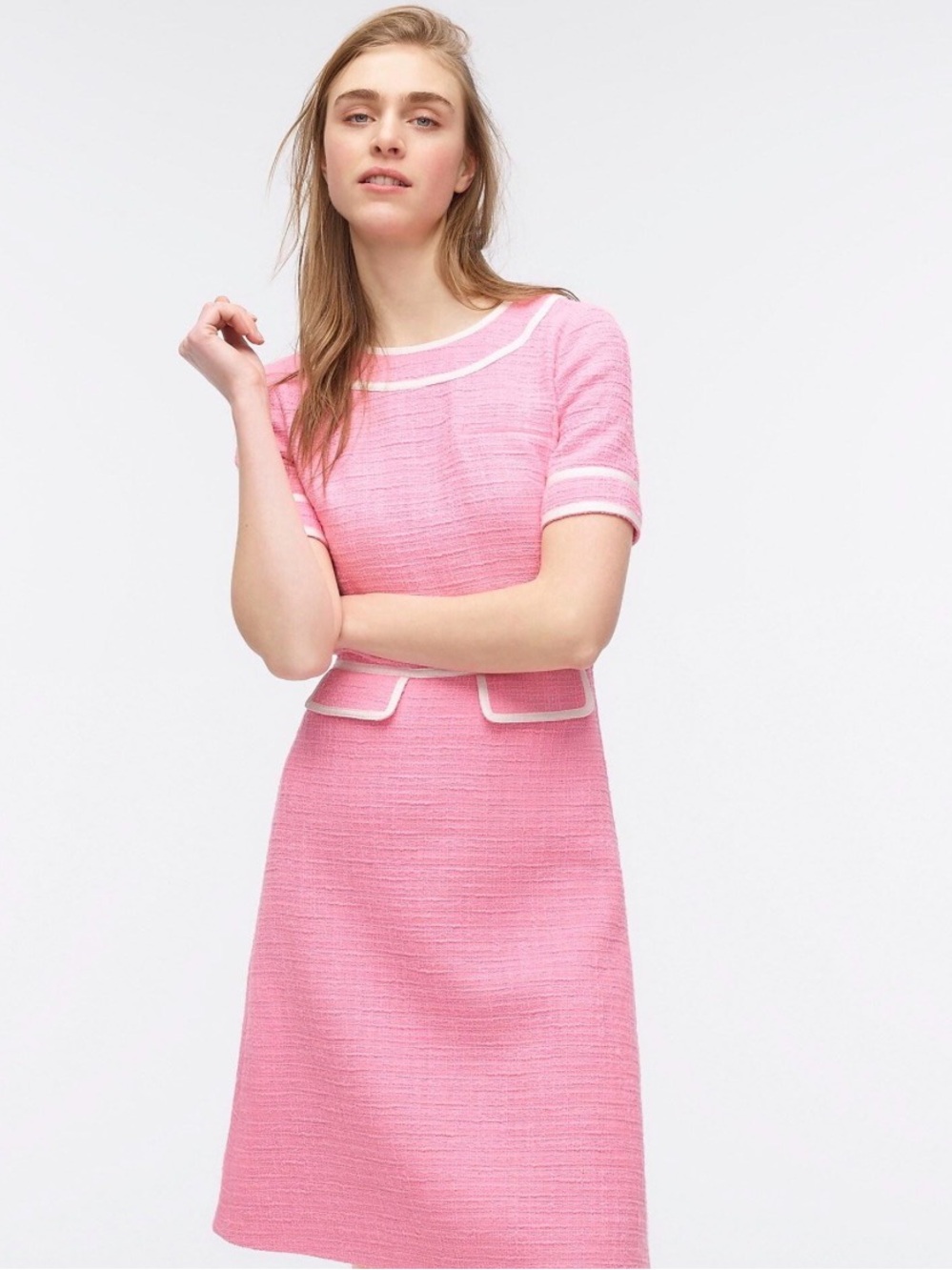 NEW J. Crew Pink Tweed Dress with White Trim size 6